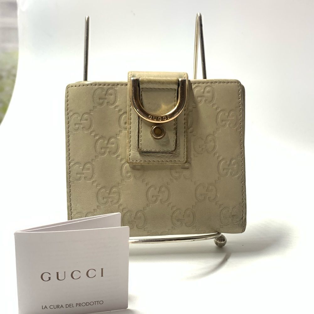 Authentic GUCCI Guccissima GG Logo Compact Wallet Beige